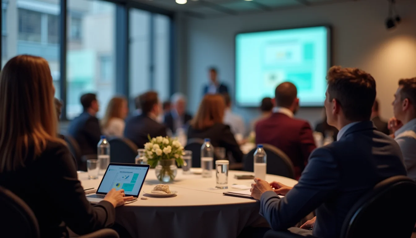 Close-up view of a networking event focusing on healthcare innovation