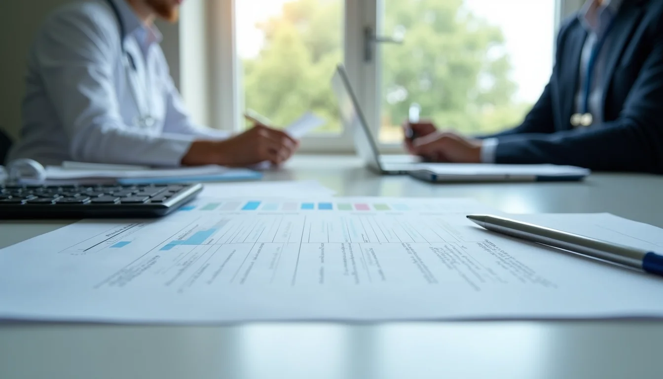 Eye-level view of a workspace with medical consulting documents