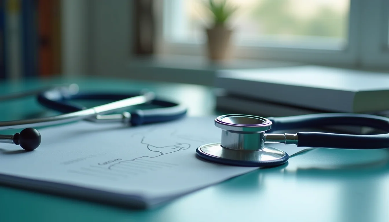 Close-up view of medical books and stethoscope