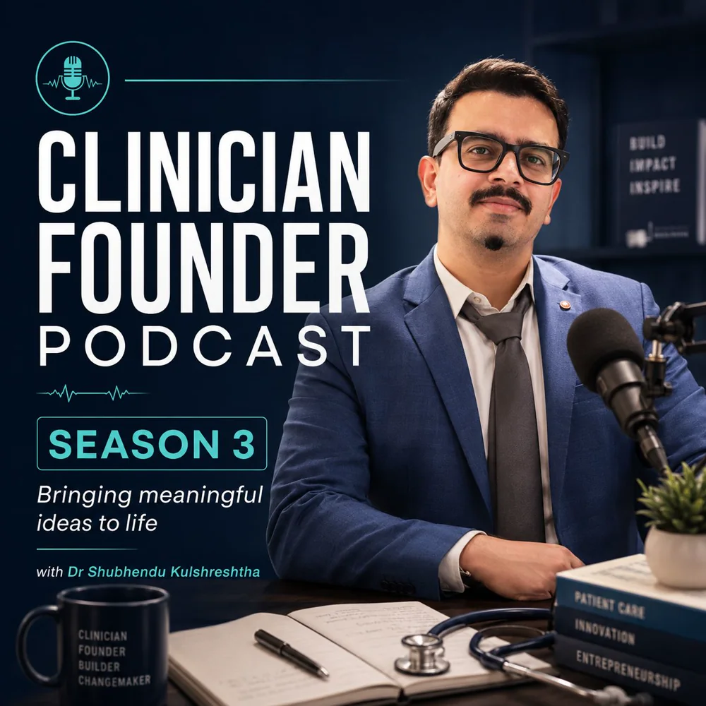 Clinician Founder Podcast Season 3 artwork featuring Dr Shubhendu Kulshreshtha
